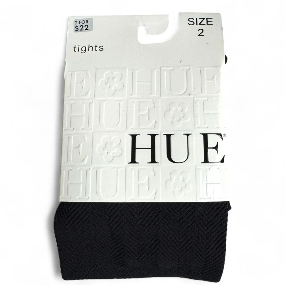 HUE Herringbone Textured Tights with Control Top Womens Size 2 Black‎